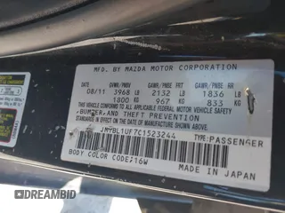 2012 Mazda 3 i Sport with VIN JM1BL1UF7C1523244, listed as a IAAI auction lot 40699608 with 188,560 mi miles and . Bid and sale history available at DreamBid. Image 9.