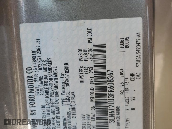2015 Lincoln MKZ Hybrid with VIN 3LN6L2LU3FR608367, listed as a Copart auction lot 58945505 with 131,829 mi miles and Salvage title. Bid and sale history available at DreamBid. Image 13.