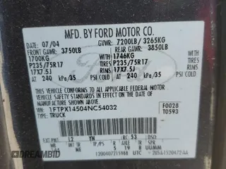 2004 Ford F-150 XLT with VIN 1FTPX14504NC54032, listed as a Copart auction lot 51381185 with 0 mi miles and Clean Title. Bid and sale history available at carsss.com. Image 12.