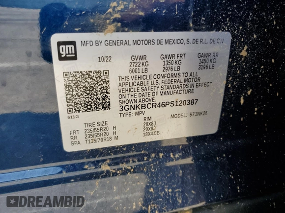 2023 Chevrolet Blazer LT with VIN 3GNKBCR46PS120387, listed as a Copart auction lot 58503205 with 20,690 mi miles and Salvage title. Bid and sale history available at DreamBid. Image 13.