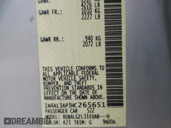 2017 Nissan Altima SV z VIN 1N4AL3AP3HC265651, wystawiony jako Copart lot #58508825 z przebiegiem 132 782 mil mil oraz Szkoda całkowita • Salvage title. Historia ofert i sprzedaży dostępna na DreamBid. Obrazek 13.