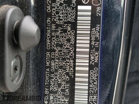 2021 Toyota Prius L Eco z VIN JTDKAMFU2M3148890, wystawiony jako Copart lot #60064065 z przebiegiem 58 226 mil mil oraz Szkoda całkowita • Salvage title. Historia ofert i sprzedaży dostępna na DreamBid. Obrazek 13.