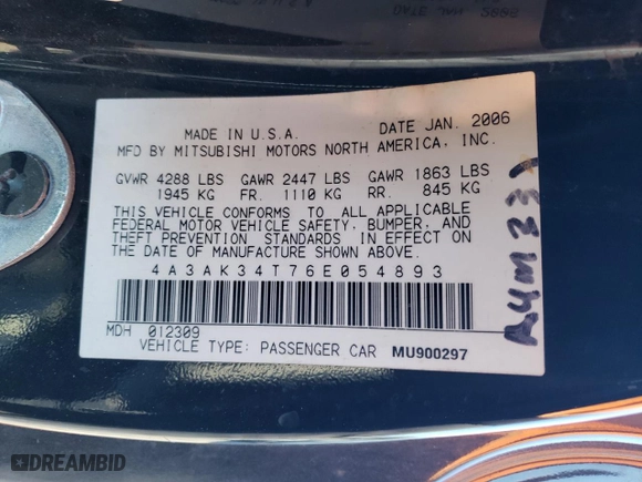 2006 Mitsubishi Eclipse GT with VIN 4A3AK34T76E054893, listed as a Copart auction lot 76243854 with 198,839 mi miles and Salvage Title. Bid and sale history available at carsss.com. Image 13.