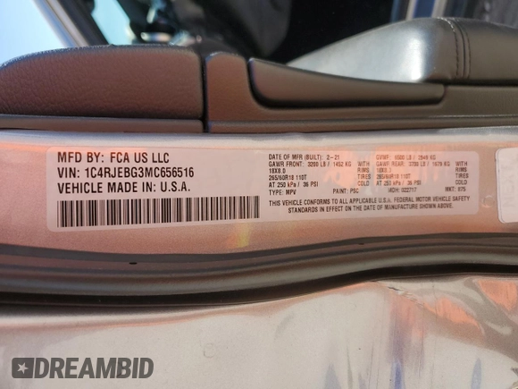 2021 Jeep Grand Cherokee Limited with VIN 1C4RJEBG3MC656516, listed as a Copart auction lot 49280325 with 89,726 mi miles and Salvage title. Bid and sale history available at DreamBid. Image 15.