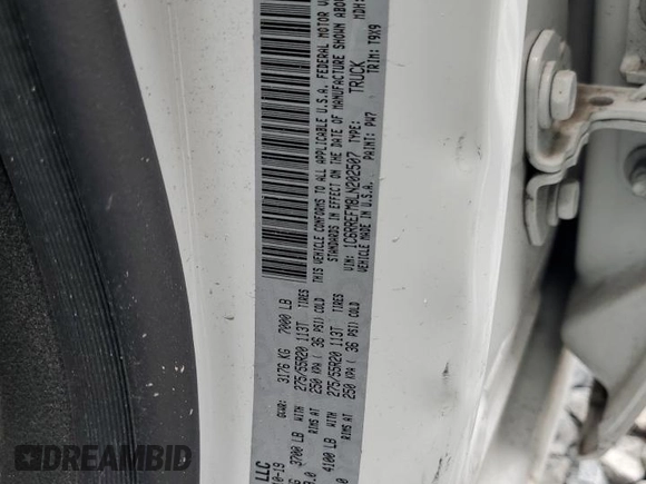 2020 Ram 1500 Lone Star with VIN 1C6RREFM8LN202507, listed as a Copart auction lot 62571605 with Not provided miles and Non repairable. Bid and sale history available at DreamBid. Image 12.