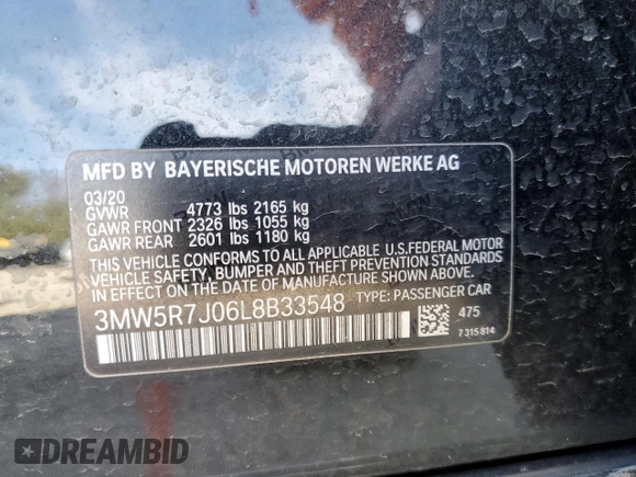 2020 BMW 3 Series 330i xDrive with VIN 3MW5R7J06L8B33548, listed as a Copart auction lot 47191195 with 40,222 mi miles and Salvage Title. Bid and sale history available at carsss.com. Image 13.
