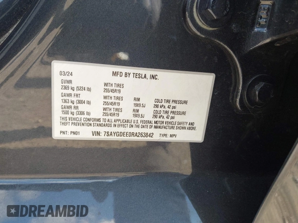 2024 Tesla Model Y Long Range z VIN 7SAYGDEE0RA263842, wystawiony jako IAAI lot #42106339 z przebiegiem 48 447 mil mil oraz . Historia ofert i sprzedaży dostępna na DreamBid. Obrazek 9.