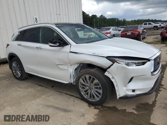 2023 Infiniti QX50 Luxe with VIN 3PCAJ5BA9PF107127, listed as a Copart auction lot 63402535 with 23,844 mi miles and Salvage title. Bid and sale history available at DreamBid. Image 4.