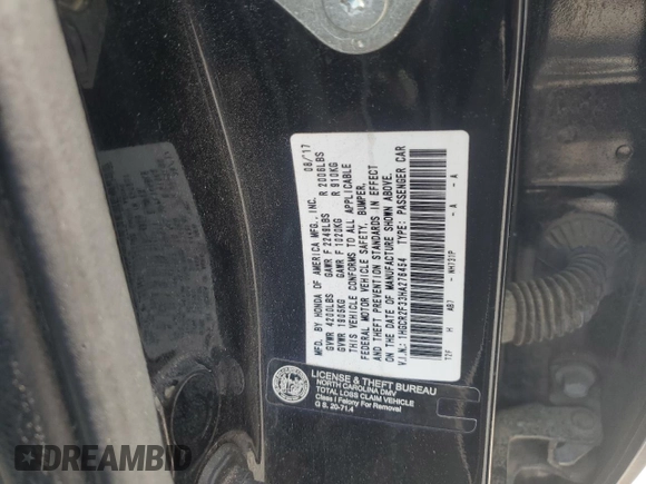 2017 Honda Accord Sedan LX with VIN 1HGCR2F33HA276454, listed as a Copart auction lot 55407955 with 136,415 mi miles and Salvage Title. Bid and sale history available at carsss.com. Image 12.