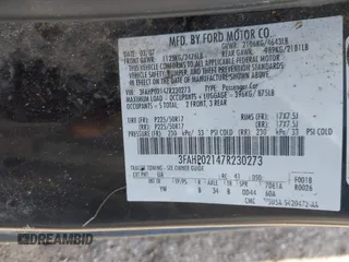 2007 Ford Fusion SEL with VIN 3FAHP02147R230273, listed as a IAAI auction lot 42020726 with 265,569 mi miles. Bid and sale history available at carsss.com. Image 9.