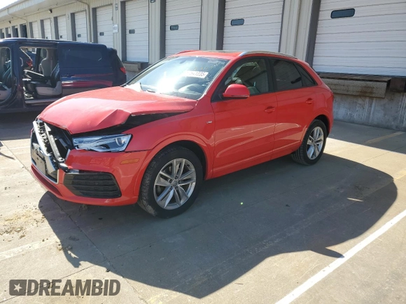 2018 Audi Q3 Premium with VIN WA1ECCFS7JR030191, listed as a Copart auction lot 52541035 with 82,903 mi miles and Salvage title. Bid and sale history available at DreamBid. Image 1.