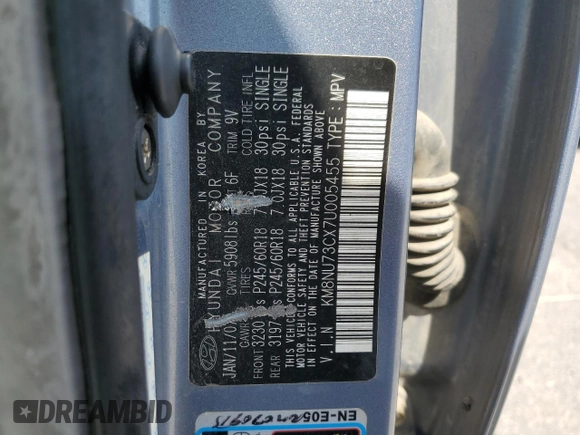 2007 Hyundai Veracruz GLS with VIN KM8NU73CX7U005455, listed as a Copart auction lot 60375304 with 205,784 mi miles and Salvage Title. Bid and sale history available at DreamBid. Image 13.