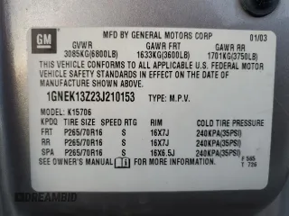 2003 Chevrolet Tahoe LT z VIN 1GNEK13Z23J210153, wystawiony jako Copart lot #46244775 z przebiegiem 234 541 mil mil oraz Szkoda całkowita • Salvage title. Historia ofert i sprzedaży dostępna na DreamBid. Obrazek 13.