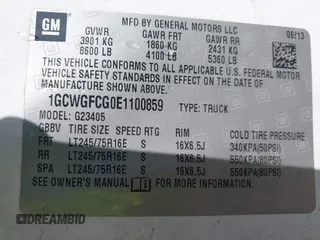 2014 Chevrolet Express Cargo Van with VIN 1GCWGFCG0E1100859, listed as a IAAI auction lot 42142748 with 182,900 mi miles. Bid and sale history available at carsss.com. Image 9.