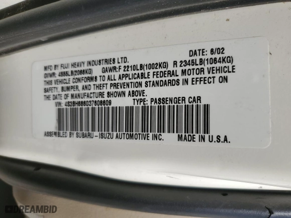 2003 Subaru Legacy Wagon Outback Ltd with VIN 4S3BH686037608609, listed as a Copart auction lot 71573874 with 278,193 mi miles and Salvage Title. Bid and sale history available at carsss.com. Image 12.