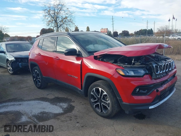 2023 Jeep Compass (RED) Edition with VIN 3C4NJDCN9PT551512, listed as a IAAI auction lot 40638010 with 28,096 mi miles and . Bid and sale history available at carsss.com. Image 1.
