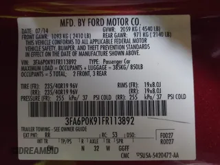 2015 Ford Fusion Titanium with VIN 3FA6P0K91FR113892, listed as a IAAI auction lot 41379676 with 195,091 mi miles. Bid and sale history available at carsss.com. Image 9.