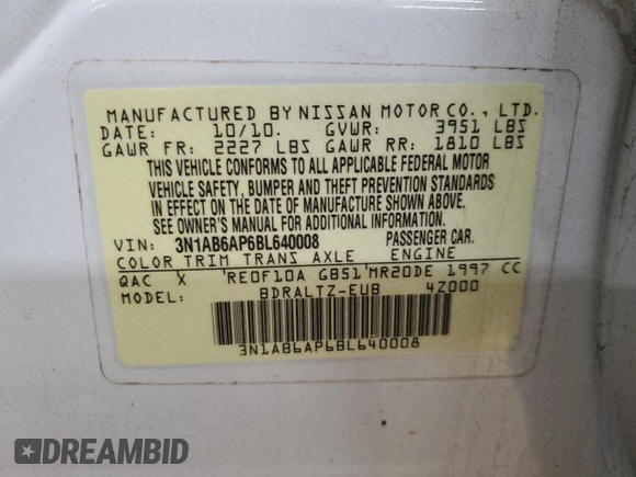 2011 Nissan Sentra SR with VIN 3N1AB6AP6BL640008, listed as a Copart auction lot 86335804 with 164,319 mi miles and Salvage Title. Bid and sale history available at DreamBid. Image 14.