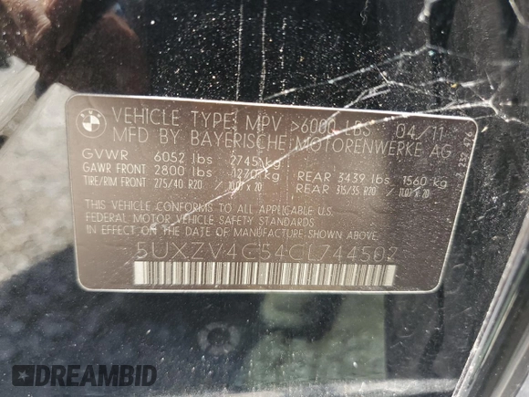 2012 BMW X5 35i with VIN 5UXZV4C54CL744502, listed as a Copart auction lot 57828115 with 161,597 mi miles and Clean title. Bid and sale history available at DreamBid. Image 13.