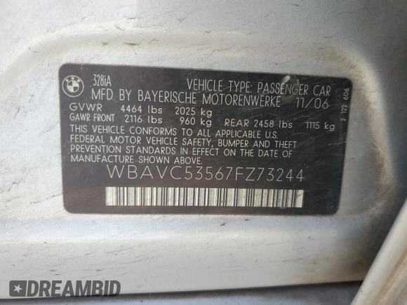 2007 BMW 3 Series 328i with VIN WBAVC53567FZ73244, listed as a Copart auction lot 45507755 with 151,910 mi miles and Salvage Title. Bid and sale history available at carsss.com. Image 14.