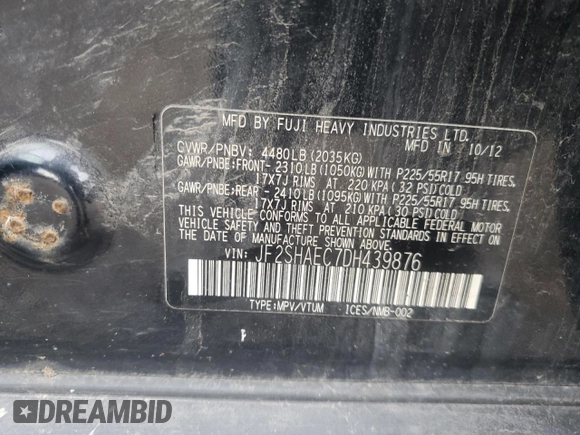 2013 Subaru Forester X Limited with VIN JF2SHAEC7DH439876, listed as a Copart auction lot 53814765 with 168,054 mi miles and Clean title. Bid and sale history available at DreamBid. Image 13.