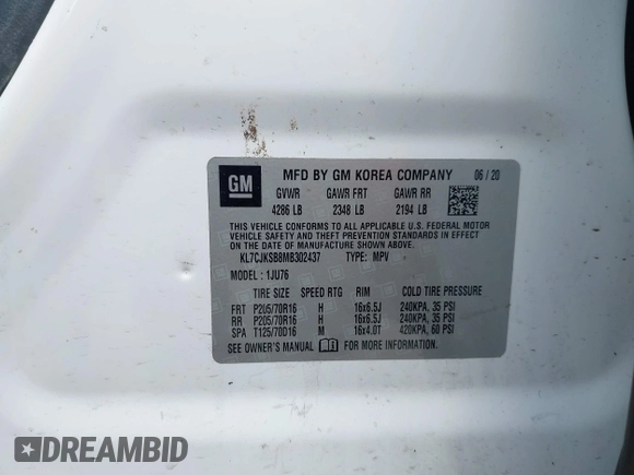 2021 Chevrolet Trax LS with VIN KL7CJKSB8MB302437, listed as a IAAI auction lot 42340173 with 26,159 mi miles and . Bid and sale history available at DreamBid. Image 9.