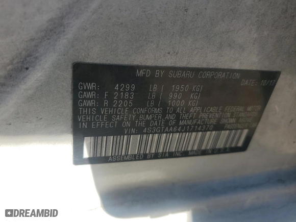 2018 Subaru Impreza with VIN 4S3GTAA64J1714370, listed as a Copart auction lot 43519395 with 122,934 mi miles and Salvage Title. Bid and sale history available at carsss.com. Image 13.
