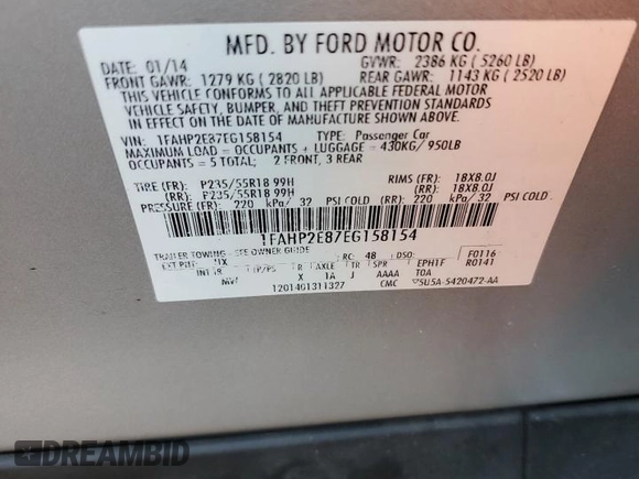 2014 Ford Taurus SEL with VIN 1FAHP2E87EG158154, listed as a Copart auction lot 51787855 with 173,955 mi miles and Salvage Title. Bid and sale history available at carsss.com. Image 12.