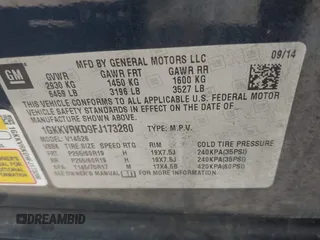 2015 GMC Acadia SLT with VIN 1GKKVRKD9FJ173280, listed as a IAAI auction lot 40113147 with 118,533 mi miles. Bid and sale history available at carsss.com. Image 9.