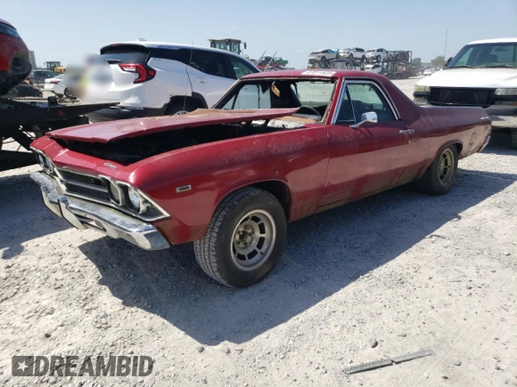1969 Chevrolet El Camino z VIN 136809K445629, wystawiony jako Copart lot #57011525 z przebiegiem Nie podano mil oraz Szkoda całkowita • Salvage title. Historia ofert i sprzedaży dostępna na DreamBid. Obrazek 1.