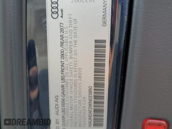 2019 Audi A6 Prestige z VIN WAUM2AF2XKN023850, wystawiony jako Copart lot #54733085 z przebiegiem 54 896 mil mil oraz Szkoda całkowita • Salvage title. Historia ofert i sprzedaży dostępna na DreamBid. Obrazek 12.