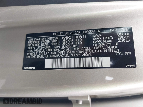 2017 Volvo XC90 Inscription with VIN YV4A22PL1H1112366, listed as a IAAI auction lot 41910218 with 67,771 mi miles. Bid and sale history available at carsss.com. Image 9.
