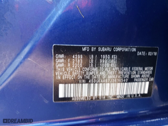 2018 Subaru Impreza with VIN 4S3GKAA67J3616540, listed as a Copart auction lot 48381275 with 54,139 mi miles and Salvage Title. Bid and sale history available at carsss.com. Image 12.