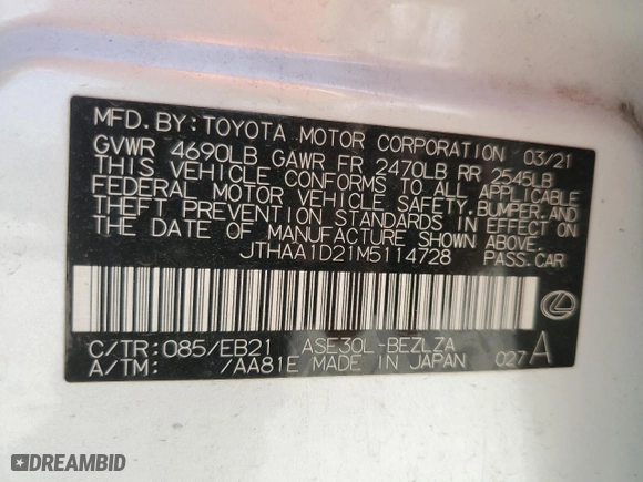 2021 Lexus IS with VIN JTHAA1D21M5114728, listed as a Copart auction lot 50702935 with 9,696 mi miles and Salvage Title. Bid and sale history available at carsss.com. Image 13.