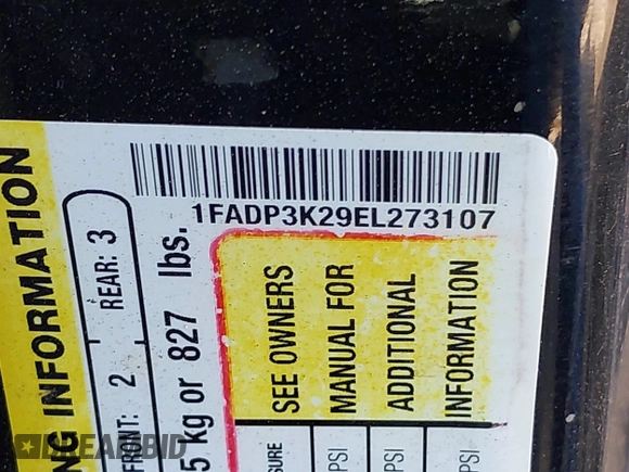 2014 Ford Focus SE with VIN 1FADP3K29EL273107, listed as a IAAI auction lot 42083524 with 140,834 mi miles. Bid and sale history available at carsss.com. Image 9.