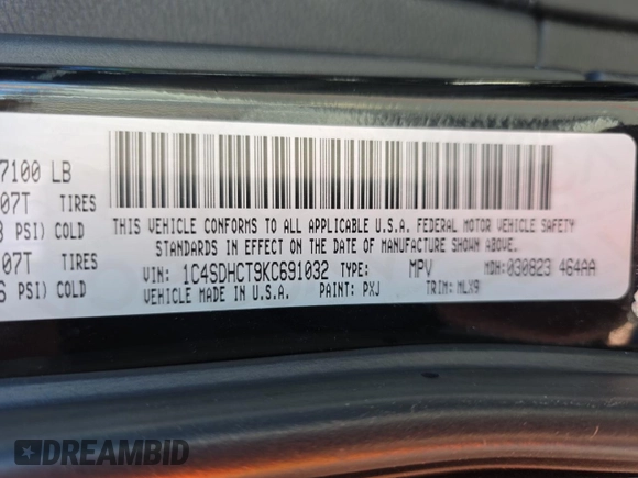 2019 Dodge Durango R/T with VIN 1C4SDHCT9KC691032, listed as a Copart auction lot 57276705 with 74,912 mi miles and Salvage title. Bid and sale history available at DreamBid. Image 10.