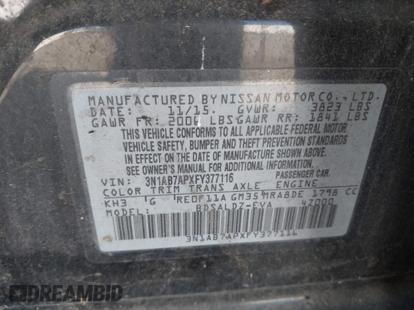 2015 Nissan Sentra SV z VIN 3N1AB7APXFY377116, wystawiony jako IAAI lot #41980134 z przebiegiem 160 821 mil mil oraz . Historia ofert i sprzedaży dostępna na DreamBid. Obrazek 9.