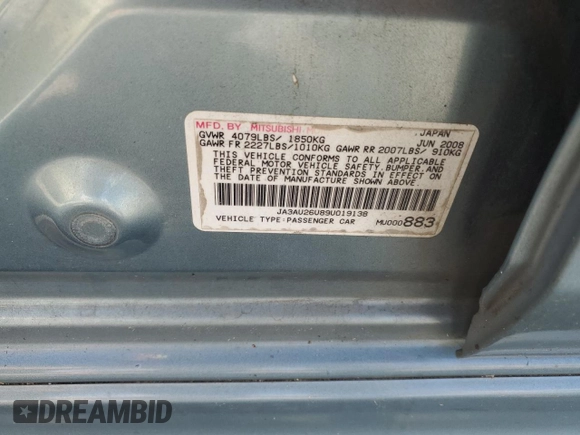 2009 Mitsubishi Lancer ES with VIN JA3AU26U89U019138, listed as a Copart auction lot 74227264 with 223,351 mi miles and Salvage Title. Bid and sale history available at DreamBid. Image 12.