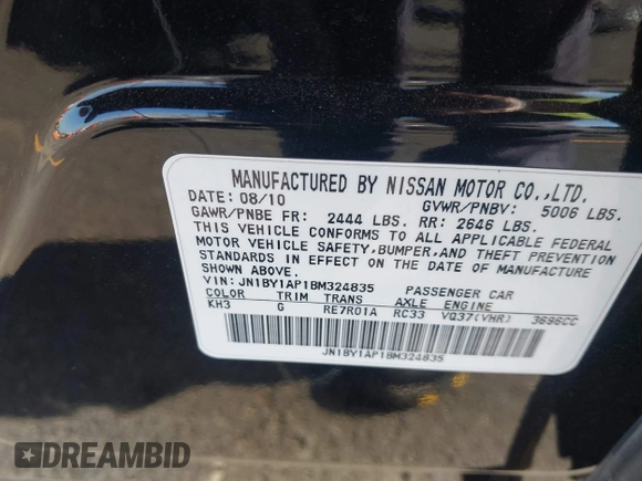 2011 Infiniti M with VIN JN1BY1AP1BM324835, listed as a IAAI auction lot 42592066 with 208,124 mi miles and . Bid and sale history available at DreamBid. Image 9.
