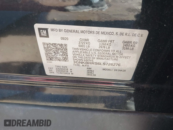 2020 Chevrolet Blazer LT z VIN 3GNKBHRS6LS726276, wystawiony jako IAAI lot #41974465 z przebiegiem 62 566 mil mil oraz . Historia ofert i sprzedaży dostępna na DreamBid. Obrazek 9.