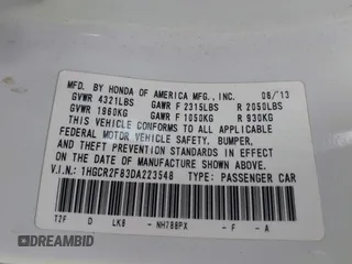 2013 Honda Accord Sdn EX-L with VIN 1HGCR2F83DA223548, listed as a IAAI auction lot 42032953 with 77,432 mi miles. Bid and sale history available at carsss.com. Image 9.