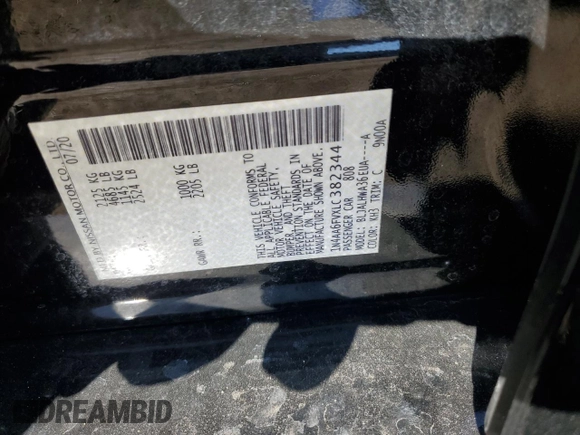 2020 Nissan Maxima Platinum with VIN 1N4AA6FVXLC382344, listed as a Copart auction lot 45412945 with 35,809 mi miles and Salvage Title. Bid and sale history available at DreamBid. Image 14.