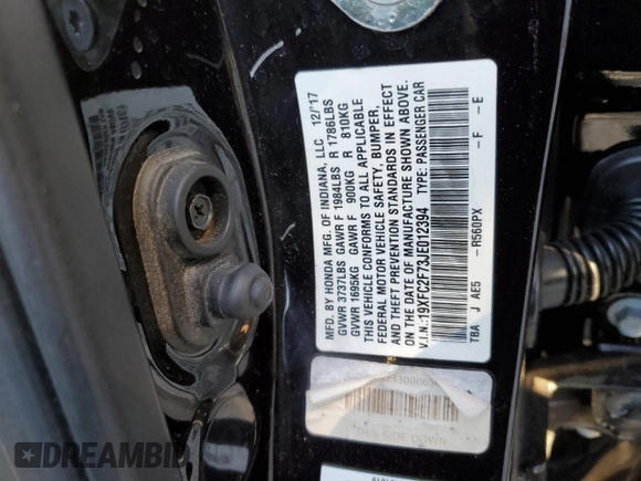 2018 Honda Civic Sedan EX with VIN 19XFC2F73JE012394, listed as a Copart auction lot 47541015 with 94,661 mi miles and Salvage Title. Bid and sale history available at carsss.com. Image 13.