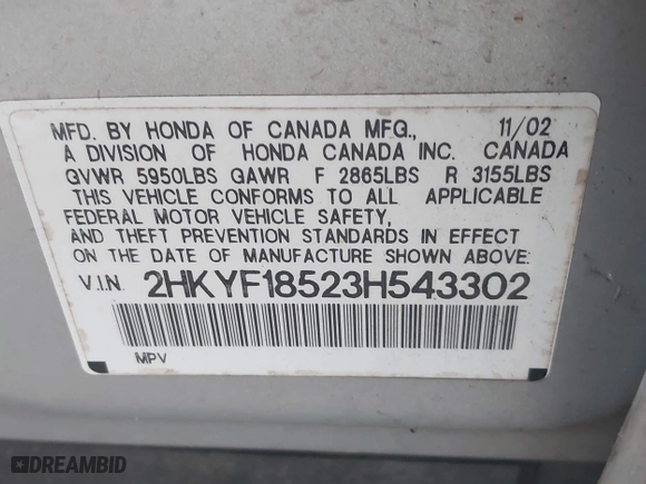 2003 Honda Pilot EX with VIN 2HKYF18523H543302, listed as a IAAI auction lot 42052364 with 331,473 mi miles. Bid and sale history available at carsss.com. Image 9.