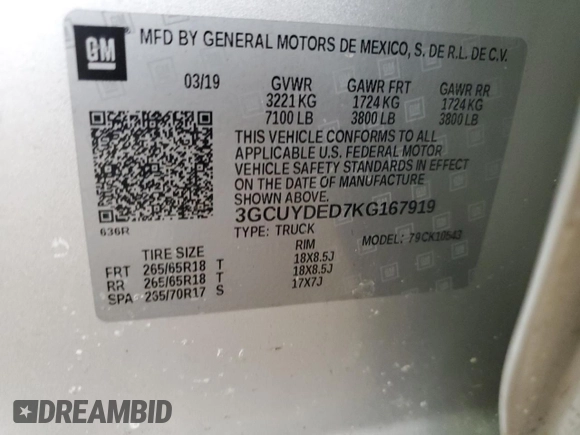 2019 Chevrolet Silverado 1500 LT with VIN 3GCUYDED7KG167919, listed as a Copart auction lot 45878675 with 63,177 mi miles and Salvage Title. Bid and sale history available at carsss.com. Image 12.