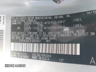 2015 Toyota Sienna XLE with VIN 5TDYK3DC3FS609947, listed as a IAAI auction lot 42097199 with Not provided miles and . Bid and sale history available at DreamBid. Image 9.