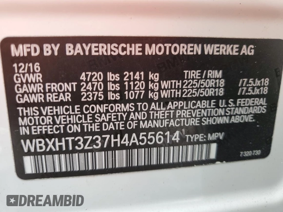 2017 BMW X1 xDrive28i with VIN WBXHT3Z37H4A55614, listed as a Copart auction lot 63491415 with 120,680 mi miles and Salvage title. Bid and sale history available at DreamBid. Image 13.