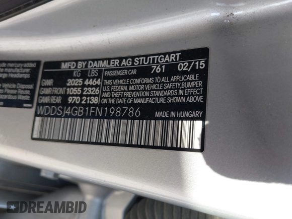 2015 Mercedes-Benz CLA 250 with VIN WDDSJ4GB1FN198786, listed as a IAAI auction lot 42060281 with 163,979 mi miles and . Bid and sale history available at DreamBid. Image 9.