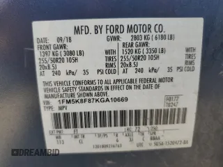 2019 Ford Explorer Limited with VIN 1FM5K8F87KGA10669, listed as a Copart auction lot 62849155 with 130,696 mi miles and Clean title. Bid and sale history available at DreamBid. Image 12.