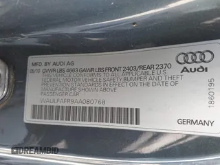 2010 Audi A5 Premium Plus z VIN WAULFAFR9AA080768, wystawiony jako IAAI lot #42375334 z przebiegiem 129 599 mil mil oraz . Historia ofert i sprzedaży dostępna na DreamBid. Obrazek 9.